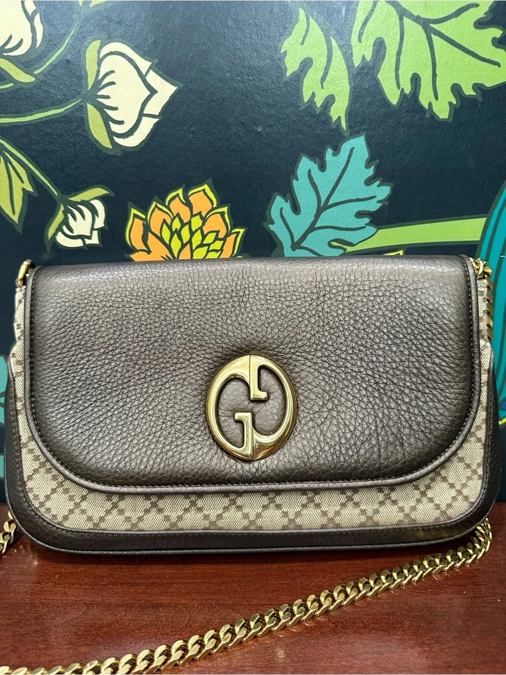 Gucci Interlocking G GG Diamante Canvas & Leather Chain Shoulder Bag Brown - Picture 4 of 15
